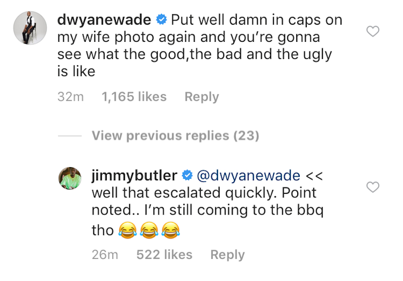 Illustration for article titled Dwyane Wade Asks Jimmy Butler To Kindly Wipe His Drool Off Gabrielle Union's Instagram Photos